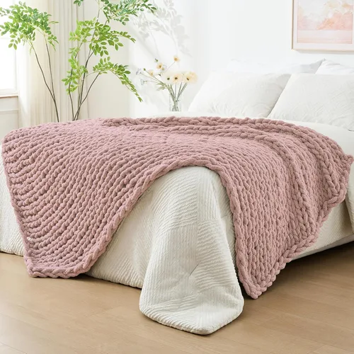 Miniatura 14 de Bigacogo Manta de punto grueso para sofá, 51 x 63 pulgadas, 100% tejida a mano con hilo de felpilla grueso jumbo, acogedoras y suaves mantas grandes