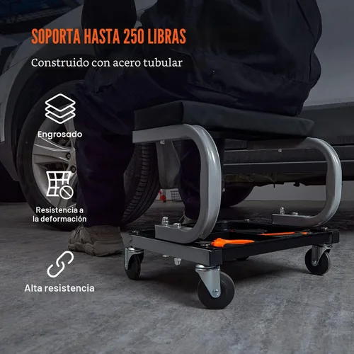 Miniatura 4 de VEVOR: asiento rodante tipo enredadera para garaje/taller, taburete rodante acolchado con capacidad de 250 libras con bandeja de almacenamiento