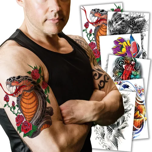Miniatura 13 de Kotbs 6 hojas de tatuajes temporales realistas de animales realistas para hombres y mujeres, calcomanías de tatuaje impermeables para adolescentes