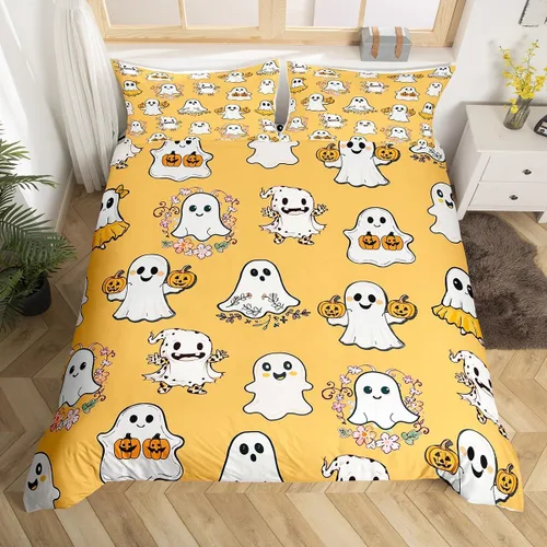 Miniatura 19 de Manfei Juego de funda de edredón con diseño de calabaza, tamaño individual, funda de edredón con 1 funda de almohada, juego de ropa de cama de 2