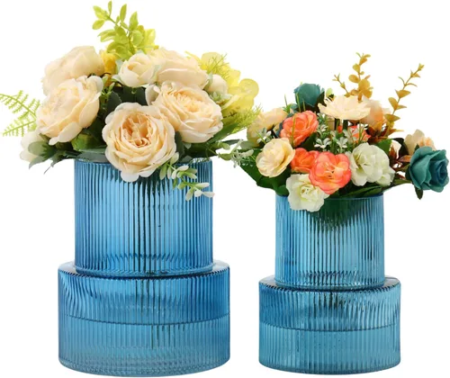 Miniatura 30 de Jarrón redondo de cristal, floreros para ramo, jarrones de vidrio acanalado para flores, pequeño jarrón transparente para sala de estar, oficina