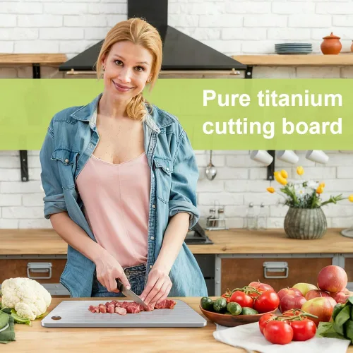 Miniatura 2 de Tabla de cortar de titanio para cocina, tabla de cortar antiadherente de metal, tabla de titanio de doble cara de grado alimenticio para cocina