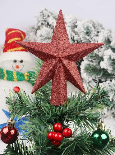 Miniatura 4 de YYCRAFT Adorno de Estrella con Purpurina para la Punta del Árbol Decoración Navideña - 6 Pulgadas, Rojo