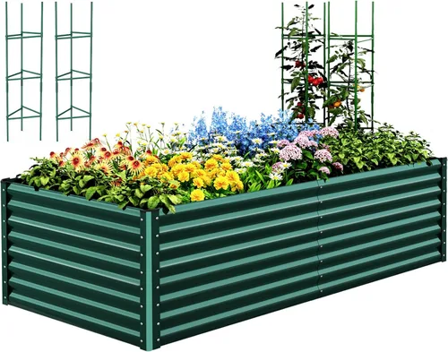 Miniatura 21 de Quictent Jardinera elevada galvanizada de 6 x 3 x 2 pies, maceta de metal sin fondo para patio trasero al aire libre, incluye 1 jaula de tomate Gris