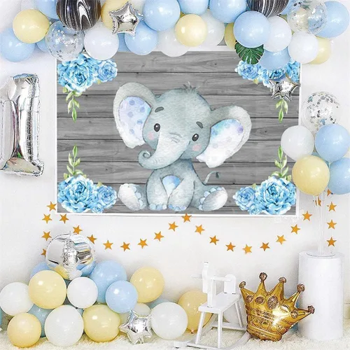 Miniatura 4 de AOFOTO - Fondo decorativo para baby shower, de vinilo, elefante azul