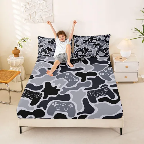 Miniatura 17 de Erosebridal Camouflage Sheets for Boys Girls Game Console Fitted Sheet,3D Gamer Controller Kids Bedding Sets Army Camo Bed Sets Twin 2 Piece