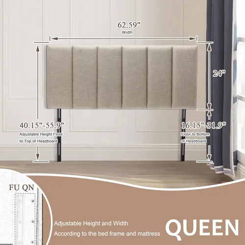 Miniatura 3 de HAOBO Home Cabeceros tapizados plegables Queen/Full con paneles de lino y ajustes de altura Avena1