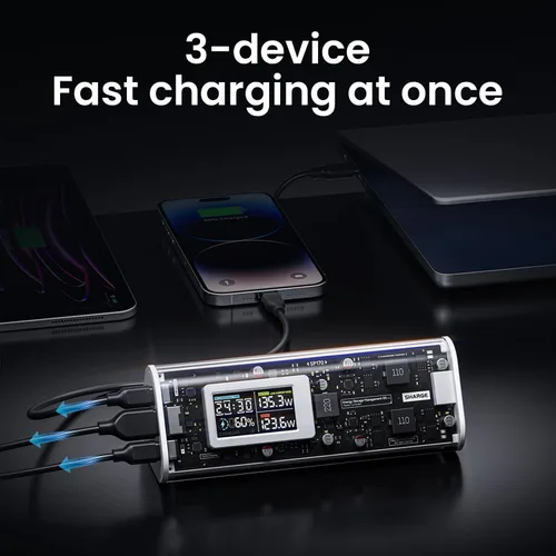 Miniatura 5 de SHARGEEK 170 Power Bank, Cargador Portátil de Alta Capacidad Total de 170 W y 24,000 mAh con Pantalla Inteligente, Paquete de Batería IP66 de 140 W