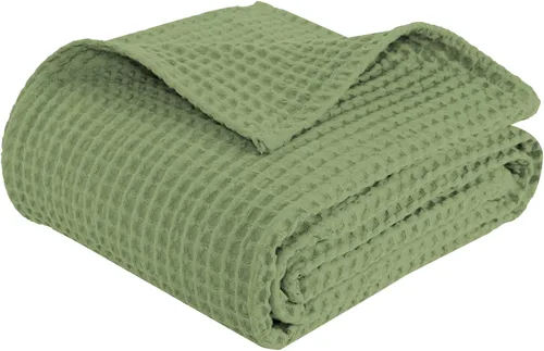 Miniatura 69 de PHF - Manta de punto gofre 100% de algodón tamaño king para cama, cobija ligera transpirable a prueba de engancho, ideal para acolchado en climas