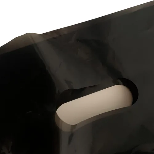 Miniatura 4 de Krodtige Paquete de 100 bolsas de compras negras de 16 x 18 x 2 mil de grosor con asas troqueladas, bolsa de plástico brillante, perfectas