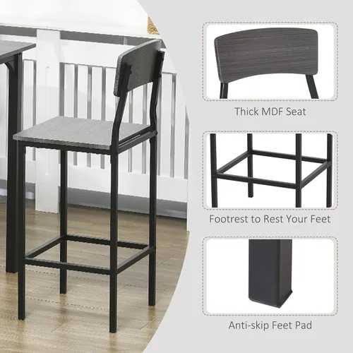 Miniatura 6 de HOMCOM Mesa de barra de altura de mostrador de 5 piezas con diseño que ahorra espacio, juego de mesa de cocina cuadrada y sillas con reposapiés