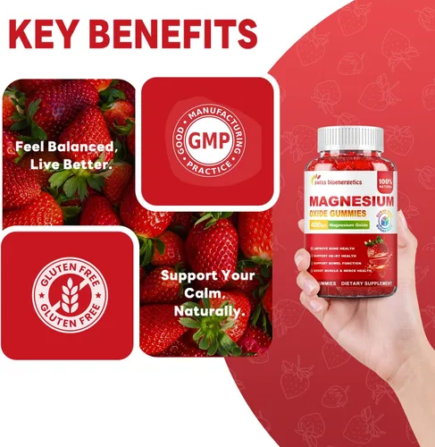 Miniatura 6 de Gomitas de óxido de magnesio de 400 mg – Relajación muscular y apoyo nervioso para adultos y niños – Óxido de magnesio con stevia y extracto
