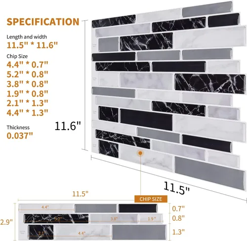 Miniatura 6 de WOWSTAR 10 hojas de azulejos autoadhesivos para salpicaduras en la pared de la cocina, azulejos adhesivos para salpicaduras en la cocina