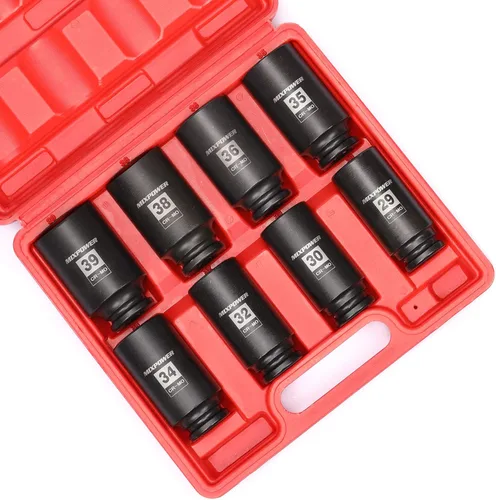 MIXPOWER Juego de llaves de impacto profundo de 8 piezas, 1/2 pulgada, 12 puntos, métrico, CR-MO, 29,30 32 34 35,36,38,39 in, juego de llaves de
