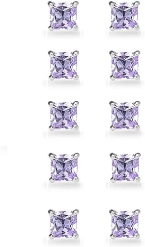 Miniatura 2 de Juego de 5 pares de aretes cuadrados de plata de ley con piedras preciosas de corte princesa de 0.197 in