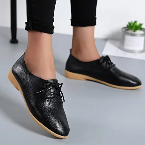 Miniatura 3 de Zapatos deportivos de moda para mujer, zapatos casuales de cuero con cordones, puntera puntiaguda, tacón bajo, mocasines ligeros, cómodos