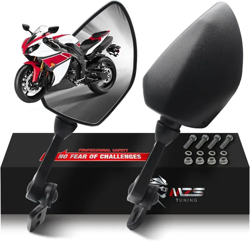 MZS Espejos de Motocicleta de Carreras, Espejo Lateral Retrovisor Giratorio para Motocicleta Deportiva de Carenado Ajustable Negro Compatible con