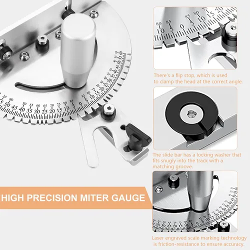 Miniatura 4 de Sanpyl Sierra de mesa ingletadora universal de aluminio de alta precisión con múltiples topes angulares, herramientas accesorios de bricolaje