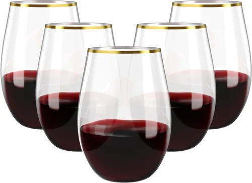 Miniatura 11 de FOCUSLINE Paquete de 32 copas de vino de plástico sin tallo, vasos de vino desechables transparentes de 12 onzas, copas de vino de plástico