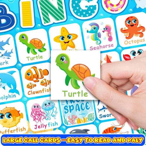Miniatura 5 de YTSQLER Juego de bingo oceánico para 24 jugadores, animales del océano, juego de bingo para actividades infantiles, bajo el mar, juegos divertidos