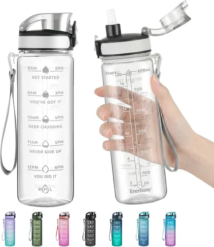 Miniatura 36 de Enerbone Botella de Agua, A Prueba de Fugas Sin BPA y Tóxicos, Botella de Agua Motivacional con Horarios para Beber y Pajita, Botella de Agua