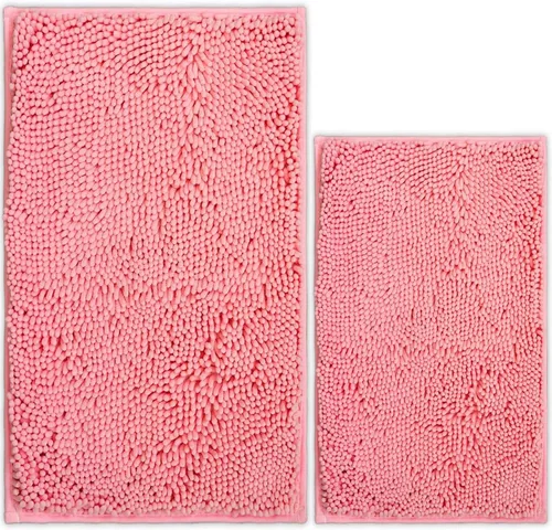 Miniatura 27 de Juego de 2 tapetes de baño de chenilla, superabsorbentes, con fuerte respaldo antideslizante de PVC, tapetes de baño para baño, peludos