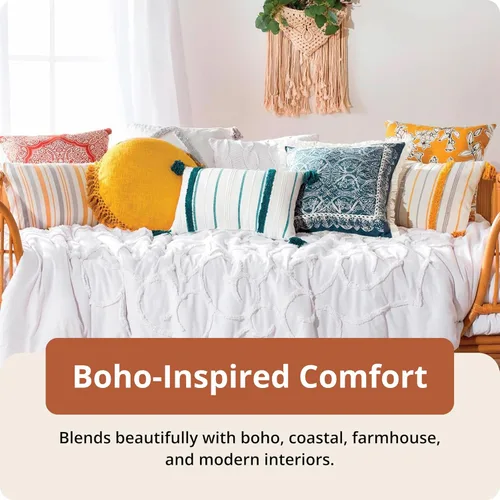 Miniatura 5 de Indigo Ink - Almohada decorativa, almohada de rayas acolchadas con borlas, almohadas decorativas para sofá o cama, decoración bohemia para el hogar