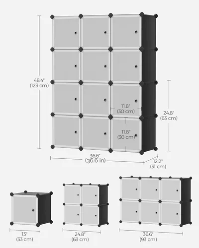 Miniatura 3 de SONGMICS Organizador de almacenamiento de cubos, estantes de almacenamiento de armario de 12 cubos, estantería modular, color negro ULPC34HV1