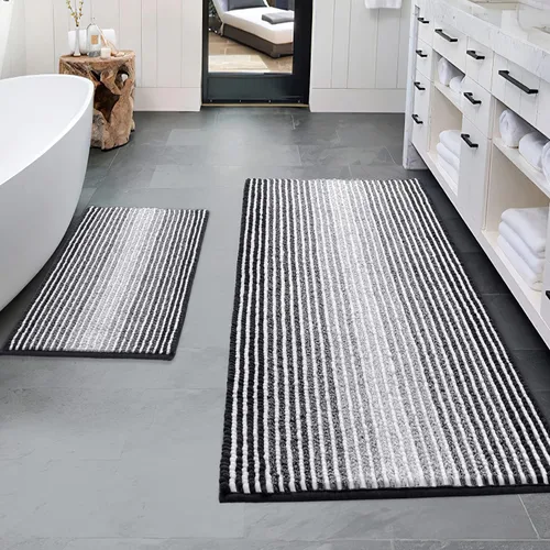 Miniatura 120 de BSICPRO Juegos de Alfombras y Tapetes para Baño, Juego de Alfombra de Baño de Felpilla Gruesa Absorbente de 2 Piezas Antideslizante, Tapetes Suaves