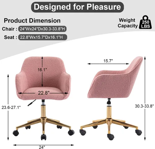 Miniatura 3 de Silla de escritorio moderna de piel sintética para mujeres, niñas y adolescentes, silla de escritorio giratoria ajustable rosa, silla de escritorio