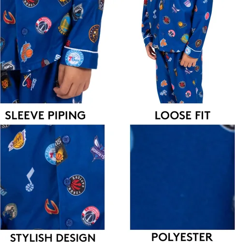 Miniatura 4 de Ultra Game NBA Boys 2-Piece Loose-fit Button Down Pajamas Set (Sizes 4-20)