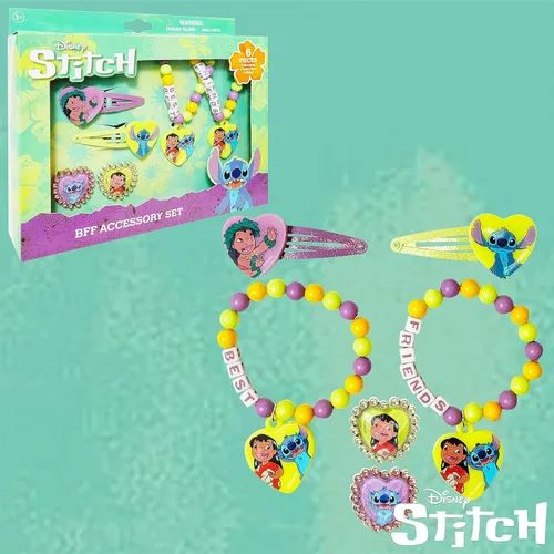 Miniatura 6 de LUV HER Disney Stitch Girls BFF - Juego de 6 piezas de joyero de juguete con 2 anillos, 2 pulseras de cuentas y pinzas para el cabello a presión a