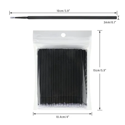 Miniatura 2 de G2PLUS Micro Hisopos - 100 piezas Hisopos de Algodón para Maquillaje, Aplicadores Desechables Negros Cepillo para Uñas, Delineador de Ojos