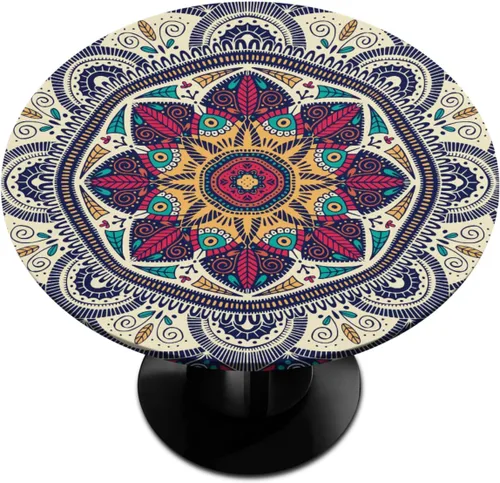 Miniatura 13 de Pardick Mantel Redondo Ajustable de Mandala Bohemia, Cubierta de Tela Redonda, Mantel Impermeable Antiarrugas con Borde Elástico, Decorativo