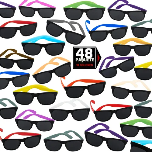 Miniatura 7 de Paquete de 48 lentes de sol de neón de 16 colores, estilo retro de los años 80, regalos de fiesta a granel para carnaval, juguetes de piscina