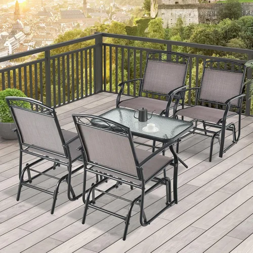 Miniatura 5 de Giantex Juego de 4 sillas deslizantes para patio, mecedoras deslizantes con tela resistente a la intemperie, marco de metal resistente, capacidad