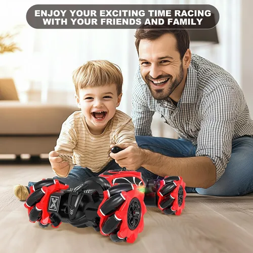 Miniatura 6 de Gesture Coche RC Rojo, 1:24 Alta Velocidad 4WD Coche de Acrobacias Transformable con Gestos y Control Remoto, Vehículo de Deriva con Rotación 360°