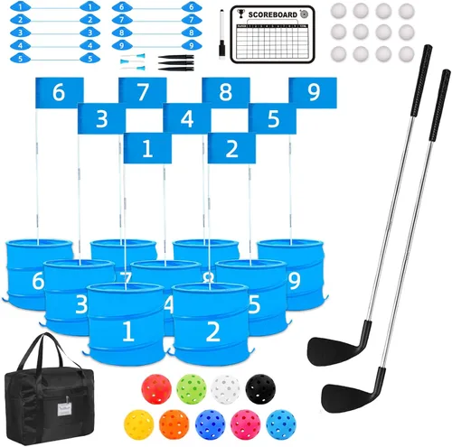 Miniatura 10 de Juego de golf con palo para diestros, práctica de golf con 3 cubos, regalo de golf al aire libre para adultos, agujeros de golf al aire libre juego