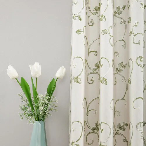Miniatura 21 de VOGOL - Cortinas de 2 paneles con ramas bordadas de lino sintético con ojales, cortinas para dormitorio/sala de estar, paneles de tratamiento