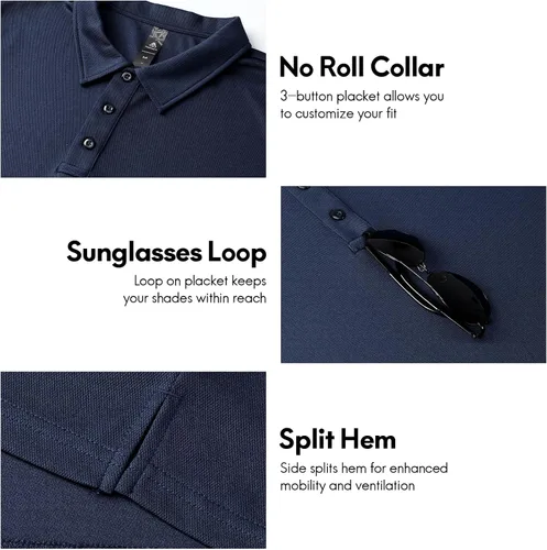 Miniatura 3 de Haimont Polo para hombre, manga larga, ligera, de poliéster, con cuello, absorbe la humedad, ajuste regular