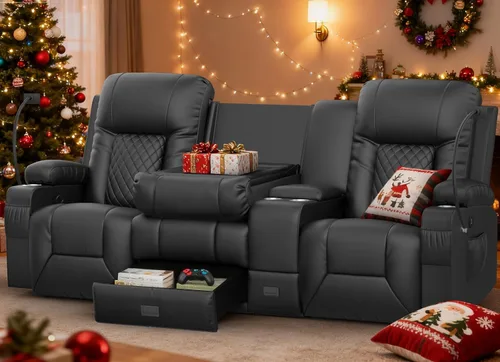 Miniatura 7 de YONISEE - Juego de sofá reclinable moderno - Sofá de 3 asientos y 1 silla reclinable giratoria con calor y masaje para sala de estar (3+1)