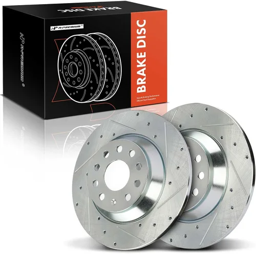 A-Premium Rotores de freno de disco perforados y ranurados traseros de 11.81 pulgadas (11.811 in) compatibles con modelos seleccionados de