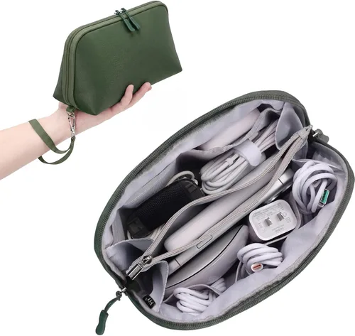 Miniatura 12 de FYY Organizador de cables de viaje, 8 compartimentos, bolsa tecnológica ligera resistente al agua con correa para la muñeca, funda portátil
