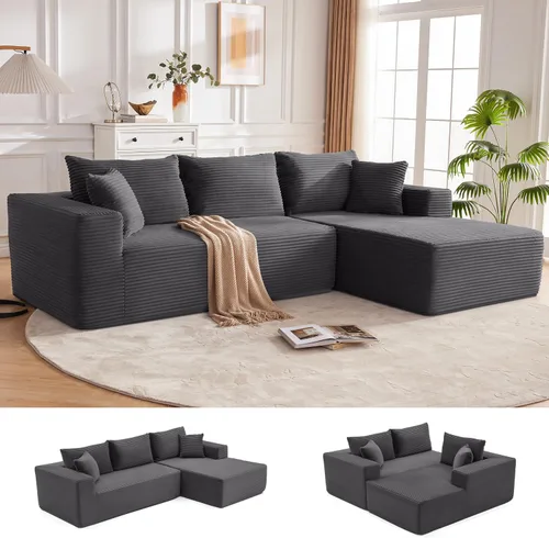 Miniatura 24 de Mangodan Sofá seccional Cloud, sofá deshuesado para sala de estar, sofá modular con asiento profundo, cómodo sofá esponjoso en forma de L con diván