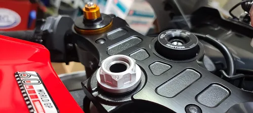 Miniatura 2 de Motomount R7 Tuerca de eje de dirección (Tuerca de yugo superior de aluminio con brida abierta/bridada M22x1.00mm) para adaptador de montaje