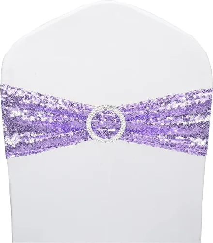 Miniatura 23 de Bandas para Sillas con Lentejuelas Elásticas Lazos de Spandex Poliéster para Fiestas Hotel Bodas Banquetes Decoración - 6 Piezas Aqua Sparkling