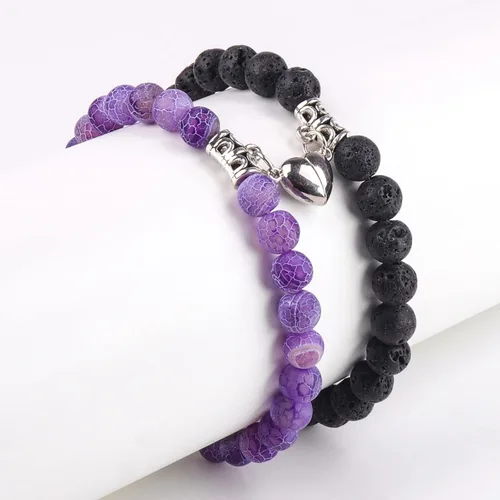Miniatura 11 de 2 PCS Magnetic Couples Bracelets, Natural Stone Energy Stone Beads Bracelet Set His and Hers Long Distance Relationship Bracelet for Boyfriend