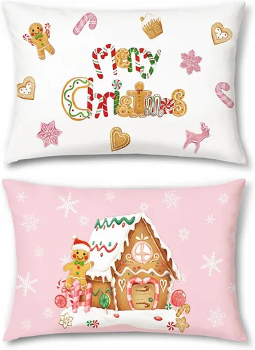 Miniatura 7 de Bonhause Fundas de Cojines Decorativos Navideñas de Pan de Jengibre 18x18 Pulgadas Hombre Casa Camión Panadería Navideña Almohadas Decorativas
