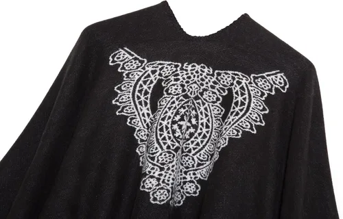 Miniatura 4 de Chal estilo poncho con frente abierto con patrón vintage, capa para mujer