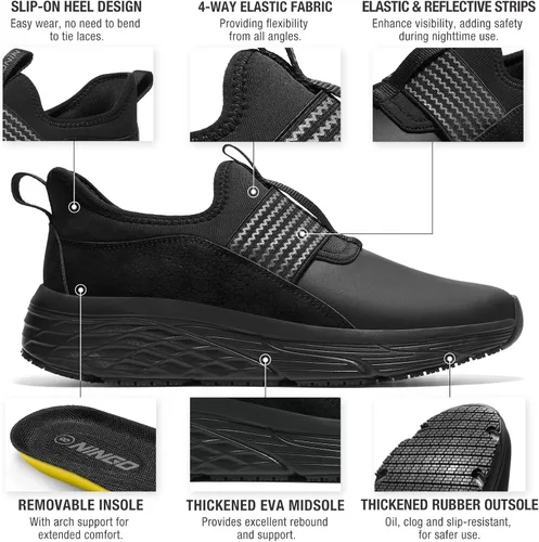 Miniatura 2 de NINGO Zapatos de trabajo antideslizantes para hombre, para servicio de alimentos, resistentes al agua y al aceite, zapatos de chef de cocina